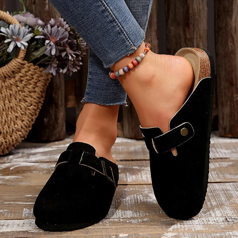 Women'S Suede Cork Clogs Slippers with Adjustable Buckle Slip on Mules Potato Shoes for Indoor and Outdoor Activities