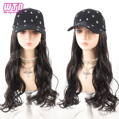 Synthetic Baseball Cap Wig Female One-Piece Hat Wig Long Curly Hair Highlights Curly Hair Wig Hat Female