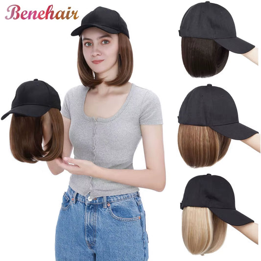 Baseball Cap with Hair Extensions for Women Synthetic 6'' Adjustable Short Straight Hairpiece Replacement Wigs in Hat for Girls